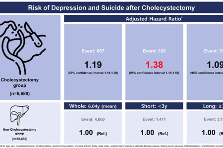 40세 이상 성인 담낭절제술과 우울증 및 자살 간의 연관관계 확인